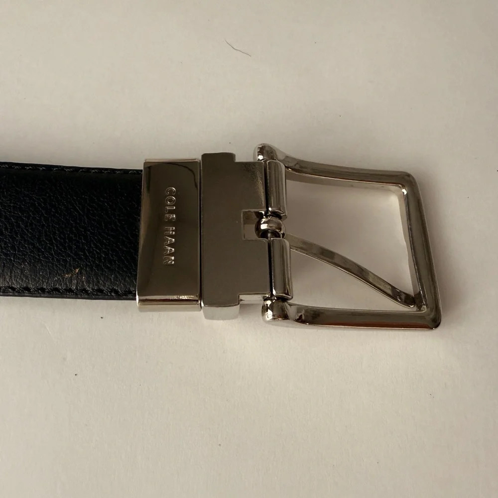 Cole Haan Mens Belt L 38 - 40" Reversible Tan/Black Leather Embossed‎ Edge Large - Picture 2 of 3